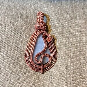 New Brown Copper Wire Wrapped Teardrop Necklace Pendant with Blue Stone